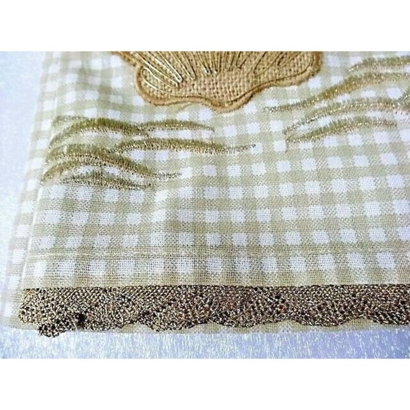 Artistic Accents Nautical Sea Shell Gold Lace Kitchen Towel Beach Cotton Tan NWT - Picture 3 of 8